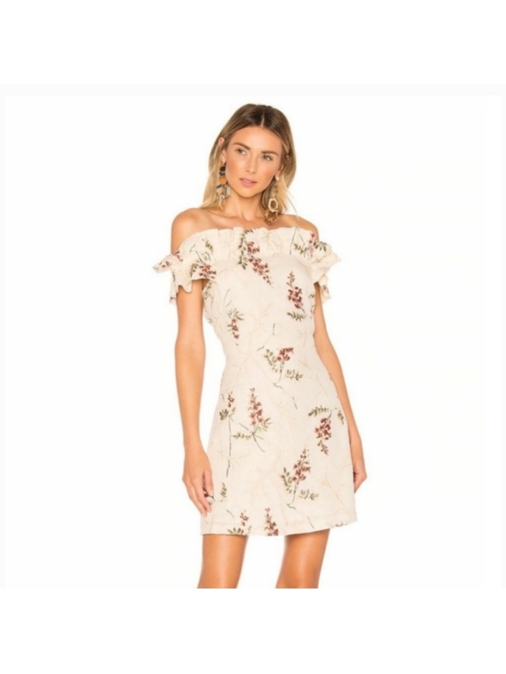 Rebecca Taylor Cream Off-Shoulder Floral Mini Dress